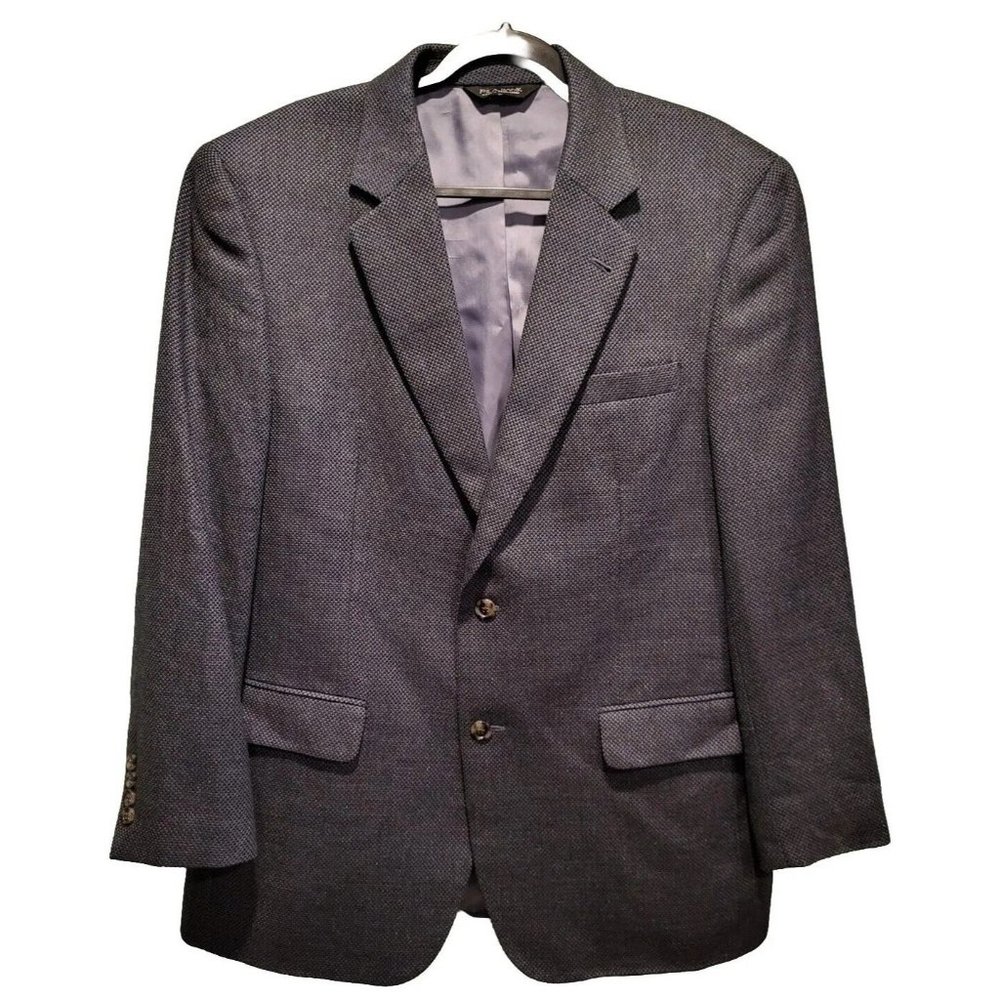 Jos A Bank Signature Wool Silk Blend Blue Gray Textured Sportcoat Blazer Sz 43r